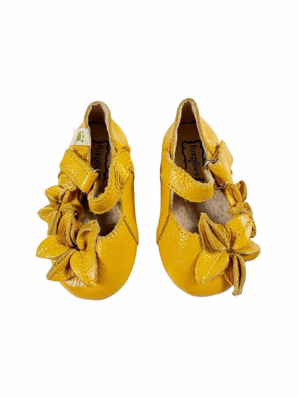 FoxPaws Handmade Mustard Leather Flower Mary Jane Shoes Size 5